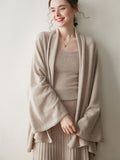 Womens Cashmere Cardigan Open Front Draped Long Sleeve Cashmere Knit Sweater Warm Beige One size fits most