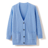 Womens Cable Knit V - Neck Cashmere Cardigan With Pockets Cashmere Coat