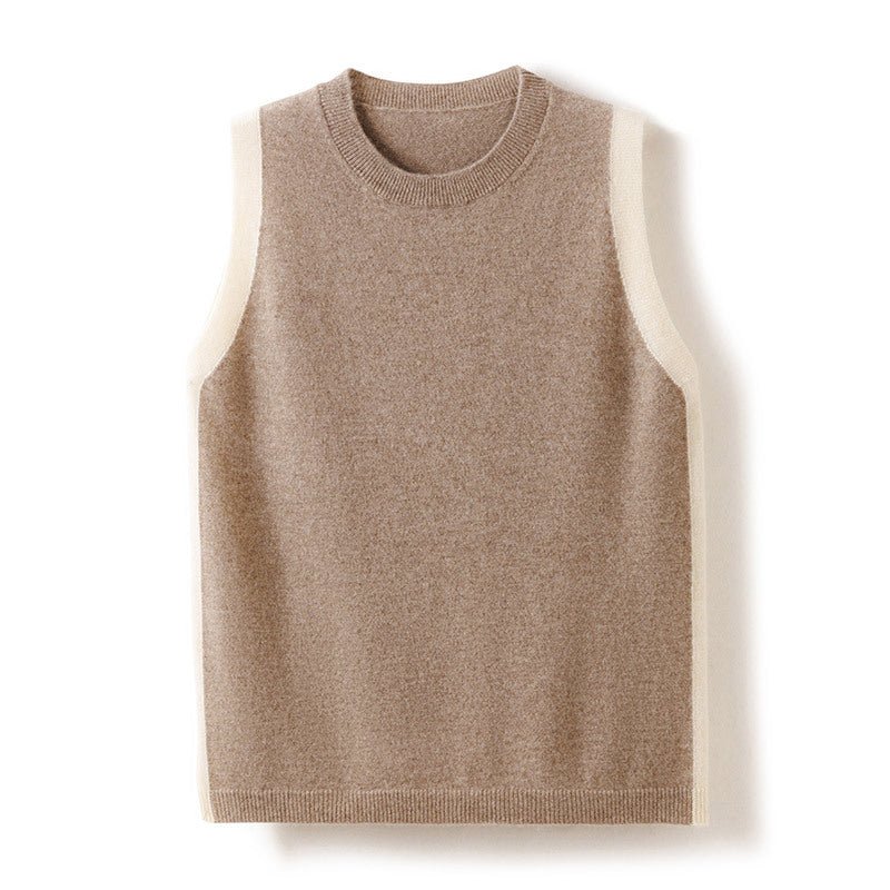Womens Classic Sleeveless Crew Neck Knit Cashmere Vest Ribbed Hem