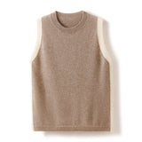 Womens Classic Sleeveless Crew Neck Knit Cashmere Vest Ribbed Hem