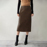 Women's Cashmere Midi Skirt Houndstooth Cashmere Dresses - slipintosoft