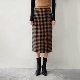 Women's Cashmere Midi Skirt Houndstooth Cashmere Dresses - slipintosoft