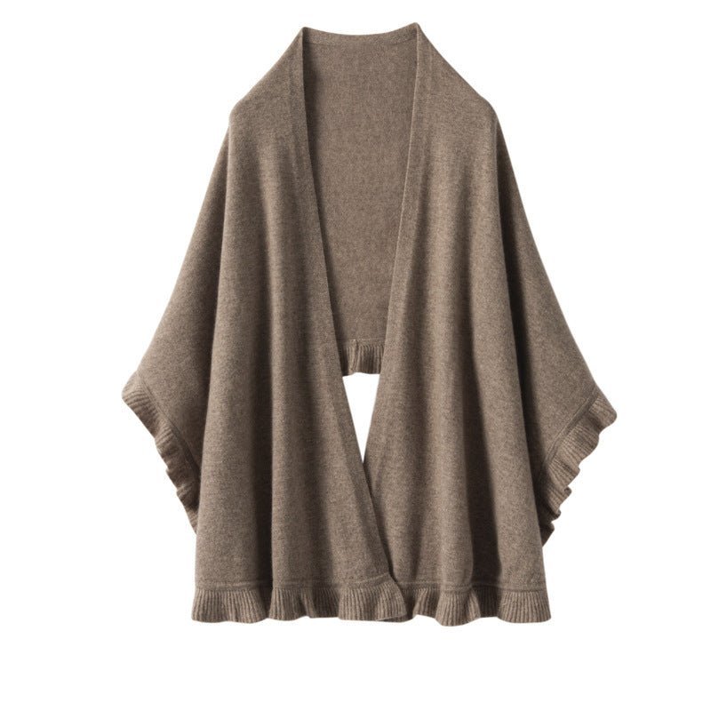 Womens Cashmere Ruffle - edge Cape Shawl And Wraps Flounce Edge Cloak