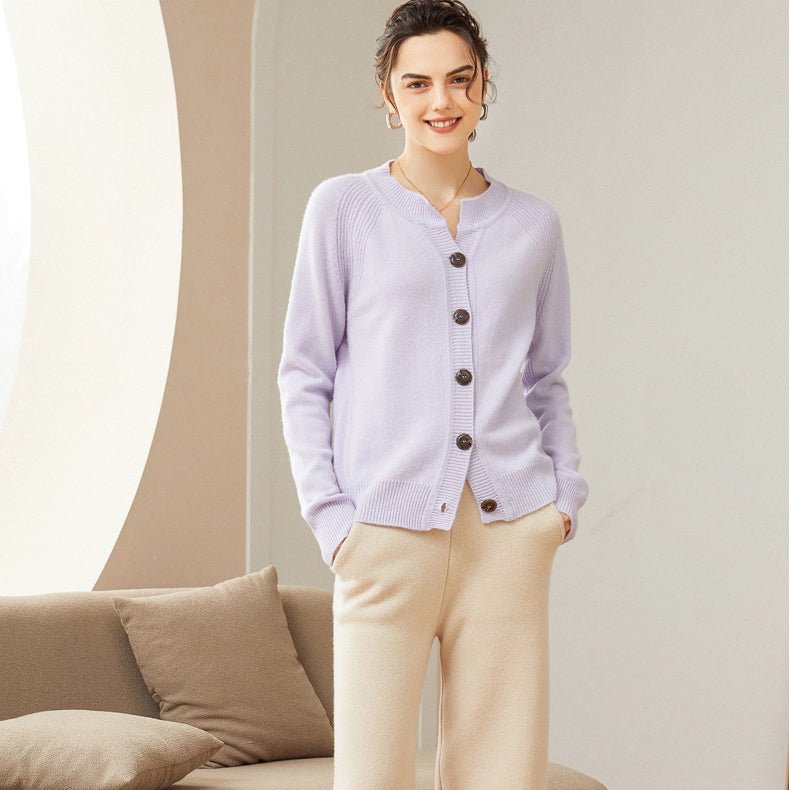 Women's Classic 100% Cashmere Button-Down Crewneck Cardigan - slipintosoft