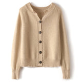 Women's Classic 100% Cashmere Button-Down Crewneck Cardigan - slipintosoft