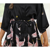 Short Silk Kimono Robe for Women Silk Crane Bathrobe Nightgown Sleepwear - slipintosoft