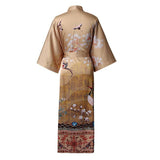 Women's Long Silk Kimono Robe with Belt Cranes Prints Landscape Painting Classic Both Robe - slipintosoft