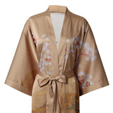 Women's Long Silk Kimono Robe with Belt Cranes Prints Landscape Painting Classic Both Robe - slipintosoft