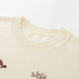 Womens Crew Neck Cashmere Sweater Embroidery Animals Cashmere Blouse Pullover Pure Cashmere Sweater