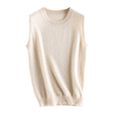 Womens Sleeveless Knit Cashmere Top Crew Neck Cashmere Vest