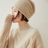 Women's Curled-Up Edge Cashmere Hats Solid Beanie Hat - slipintosoft