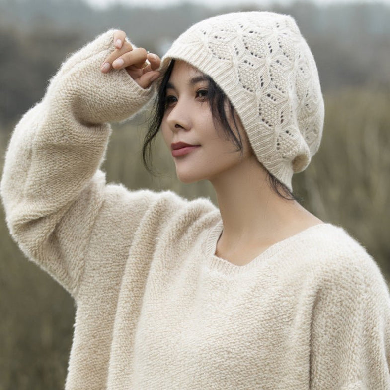 SIDE STRAP FLOWER KNIT CAP