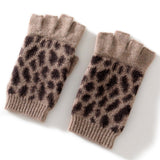 womens cute winter leopard print cashmere gloves cashmere knitted half - finger gloves - slipintosoft