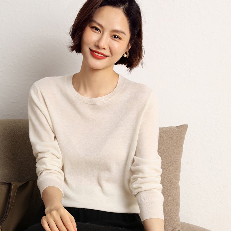 Women's Elegant Crewneck Cashmere Sweater Long Sleeves Sweaters - slipintosoft