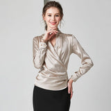 Womens Elegant Silk Blouse 100% Mulberry Silk Long Sleeves Top