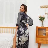 Long Silk Kimono Robe 100% Handpainted Flower Women Silk Robes - slipintosoft