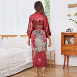 Women's Flower Silk Kimono Robes Floral Bird Print 100% Silk Kimono