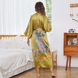 Women's Flower Silk Kimono Robes Floral Bird Print 100% Silk Kimono