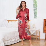 Women's Flower Silk Kimono Robes Floral Bird Print 100% Silk Kimono