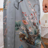 Women's Flower Silk Kimono Robes Floral Bird Print 100% Silk Kimono