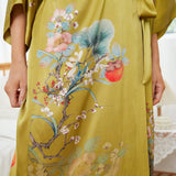 Women's Flower Silk Kimono Robes Floral Bird Print 100% Silk Kimono