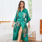 women's Flower Silk Kimono Robes Floral Printing  100% Silk Kimono