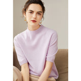 Women's Half-Sleeve Superfine 100% Cashmere Half Turtleneck Sweater - slipintosoft