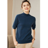 Women's Half-Sleeve Superfine 100% Cashmere Half Turtleneck Sweater - slipintosoft