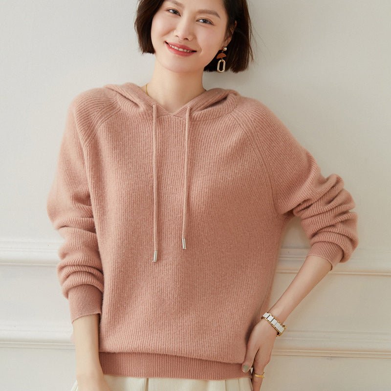 Women's Hoodie Cashmere Sweater Long Sleeve Cashmere Hooded Cashmere Sweater - slipintosoft