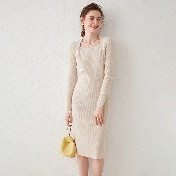 ribbed cashmere dress LE BOENE]Cashmere Wool Ribbed Knit Dress