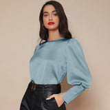 Women's Lantern Sleeve Silk Top Luxury 22mm Mulberry Long Sleeves Silk Shirt - slipintosoft