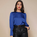 Women's Lantern Sleeve Silk Top Luxury 22mm Mulberry Long Sleeves Silk Shirt - slipintosoft