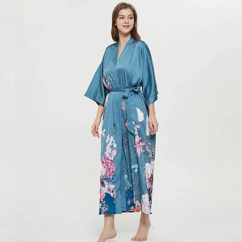 women s long floral silk kimono Robes Mulberry Dressing Gown