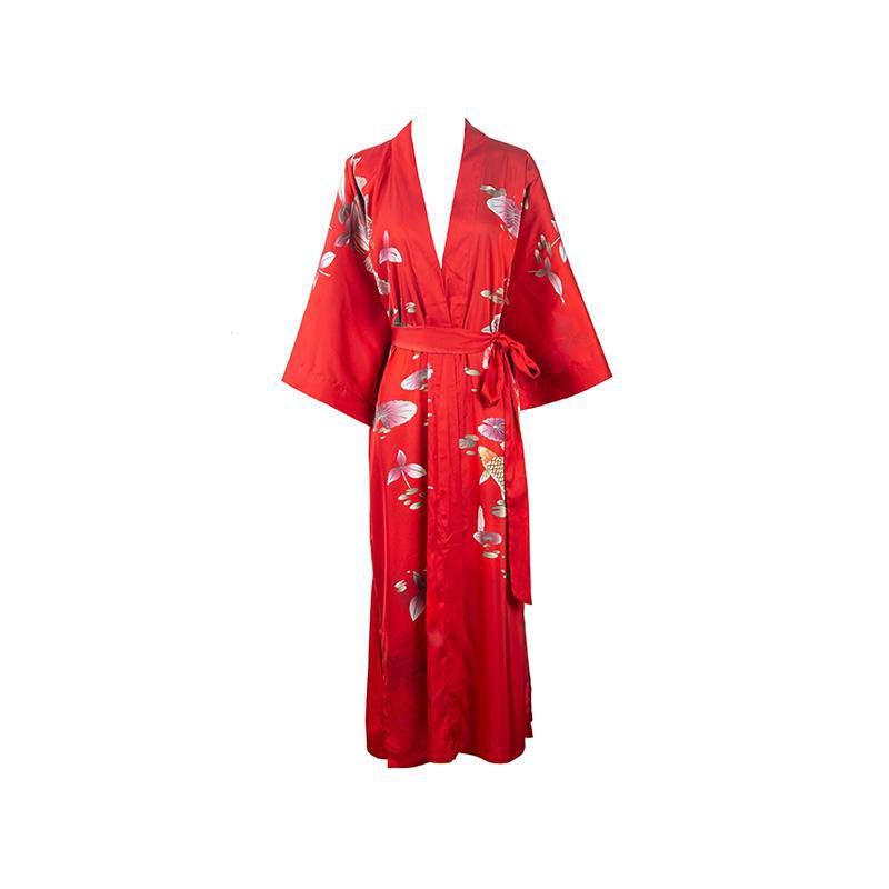 Long 100% Silk Kimono Robes lotus silk clothes Red Lotus Personalized Bride Japanese High Waist Sleepwear for Women -  slipintosoft