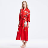 Long 100% Silk Kimono Robes lotus silk clothes Red Lotus Personalized Bride Japanese High Waist Sleepwear for Women -  slipintosoft