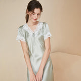 Women's Silk Nightgown Lace silk nighties Short Sleeve silk nightgowns silk nightdress
