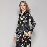 Women's Luxury Silk Pajamas Set Plant With Flower Print Silk Sleepwear - slipintosoft