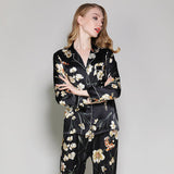 Women's Luxury Silk Pajamas Set Plant With Flower Print Silk Sleepwear - slipintosoft