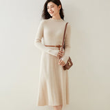 Womens Mock Neck Cashmere Dress Tea Length Slim Fit Cashmere Knit Dresses Women Cashmere Dress