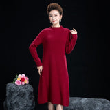 Womens Mock Neck Cashmere Dresses Tea Length Cashmere Sweater Dress - slipintosoft