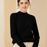 Women's Mock Neck Cashmere Sweater Cable-Knit Solid Cashmere Pullover - slipintosoft