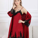 Women's Nightgown And Robe Set Sexy Silk Lace Sleepwear