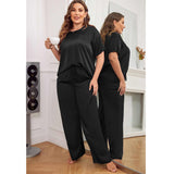 Plus Size Women's Silk Pajamas Set Short Sleeve Long Pants Silk Sleepwear - slipintosoft