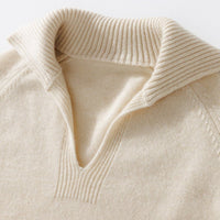 Women's Polo Cashmere Sweater with Pockets Relaxed Fit Cashmere Pullover
