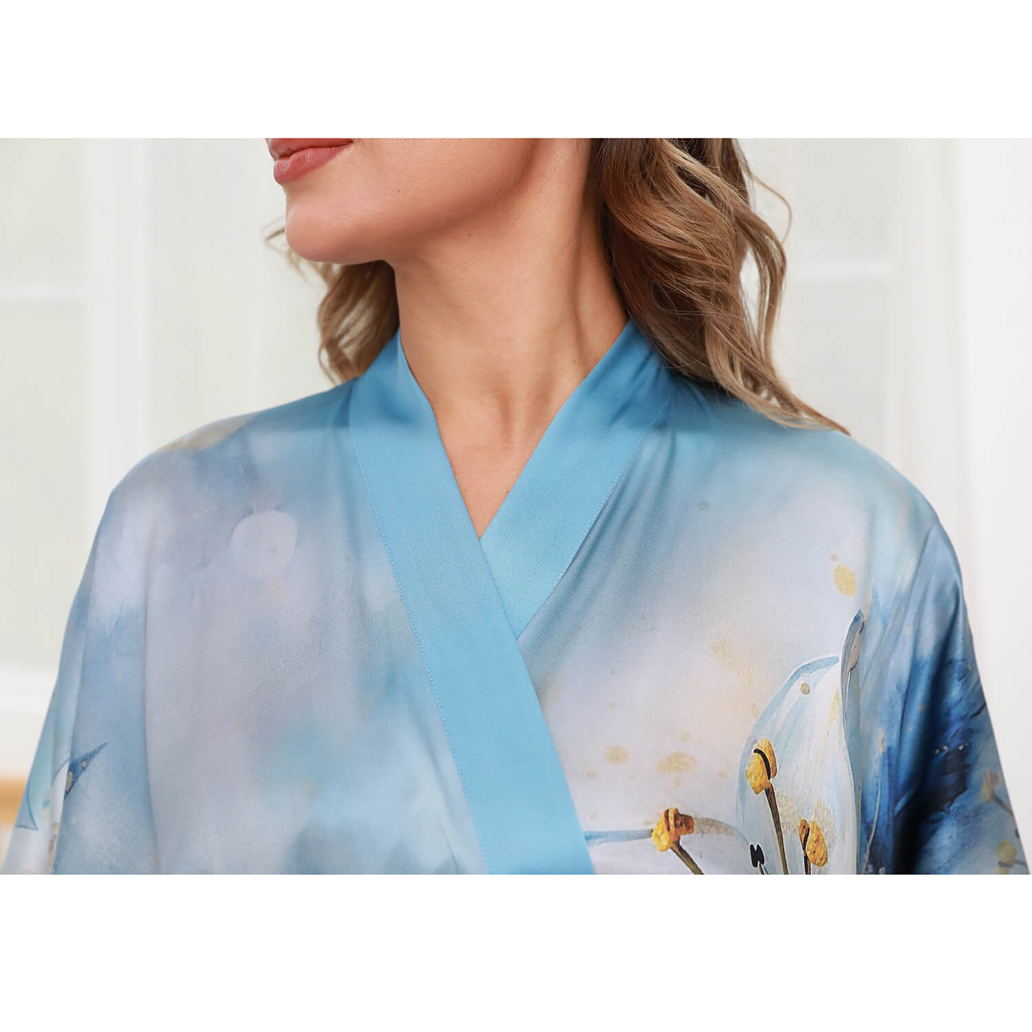 Long 100% Silk Kimono Robes Handpainted Flower for Women Silk Robe - slipintosoft