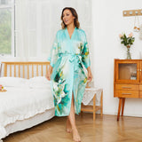 Long 100% Silk Kimono Robes Handpainted Flower for Women Silk Robe - slipintosoft