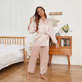 Women's Pure Silk Robe and Pajama Set with Pockets - slipintosoft