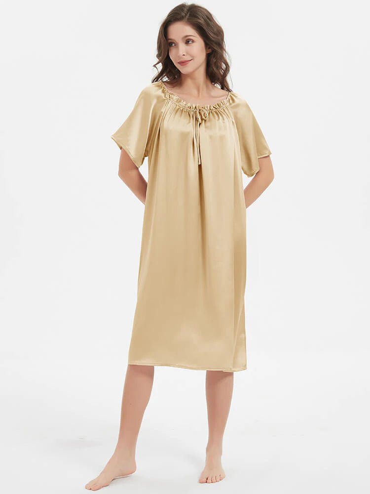 Women's Silk Chemise Short Sleeve Loose Pure Silk Nightdress