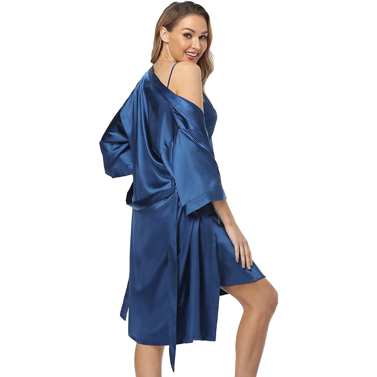 Women Silk Two Piece Sleepwear Silk Nightgown And Robe Set