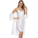 Women Silk Two Piece Sleepwear Silk Nightgown And Robe Set